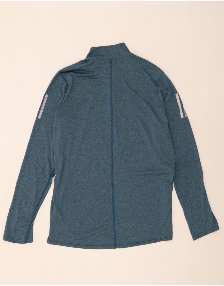 Adidas Mens Climalite Zip Neck Top Manga Larga Poliéster Azul Grande