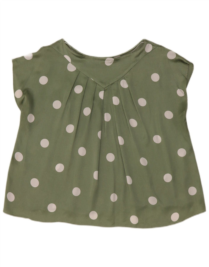 Zara Mujer Crop Blusa Extragrande Top UK 10 Pequeño Poliéster De Lunares Verdes