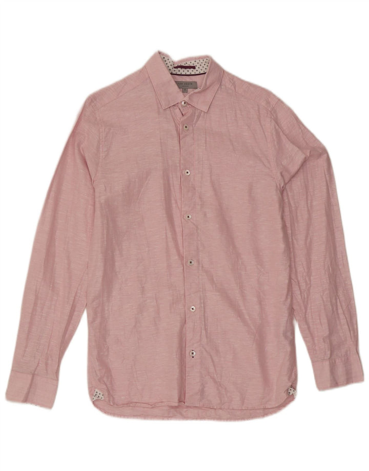 Ted Baker Camisa para hombre Talla 2 Pequeña Lino moteado rosa