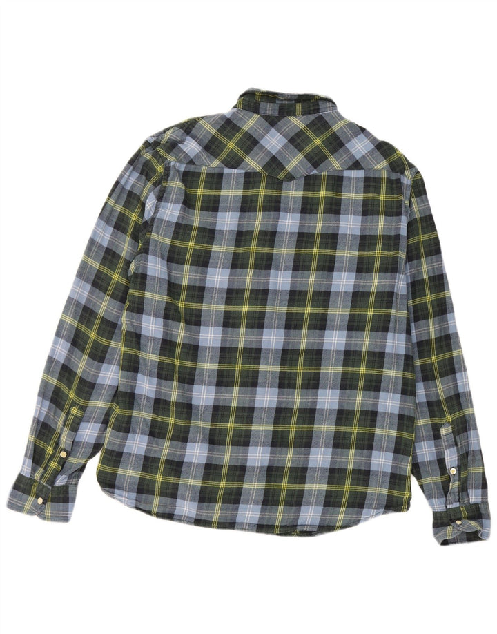 Camisa De Franela De Corte Entallado De Algodón A Cuadros Azul XL Lee Hombre
