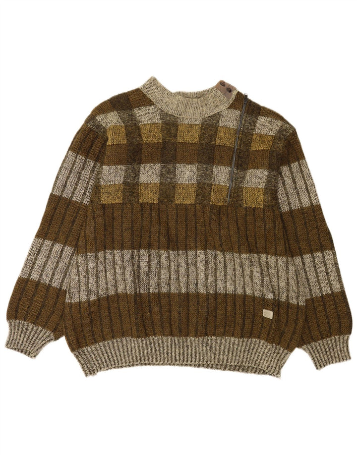 Frank Pepperone Jersey con Cuello Alto para Hombre XL Lana a Rayas Caqui