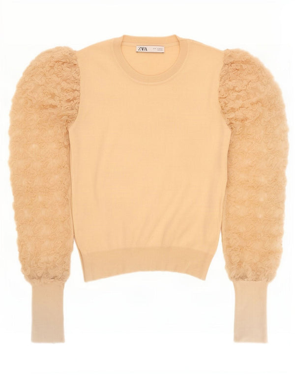 Zara Mujer Blusa Top UK 42 Medio Beige