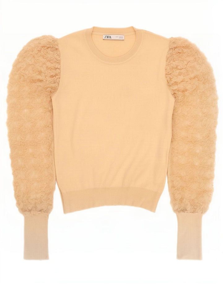 Zara Mujer Blusa Top UK 42 Medio Beige