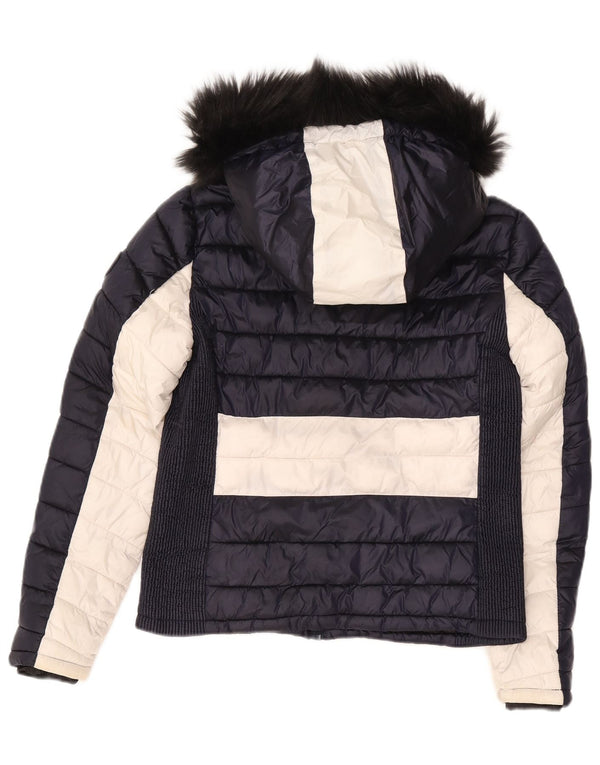 Superdry Chaqueta Acolchada Con Capucha Para Mujer UK 44 Grande Azul Marino Colorblock