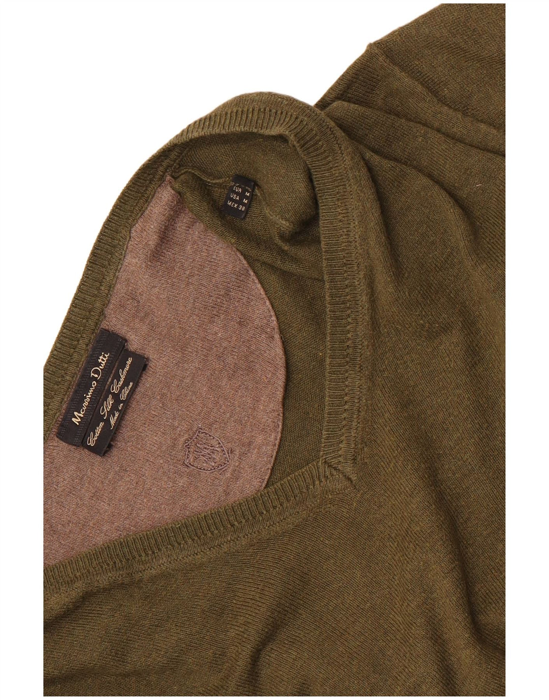 Massimo Dutti Jersey Cuello Pico Hombre Algodón Caqui Medio