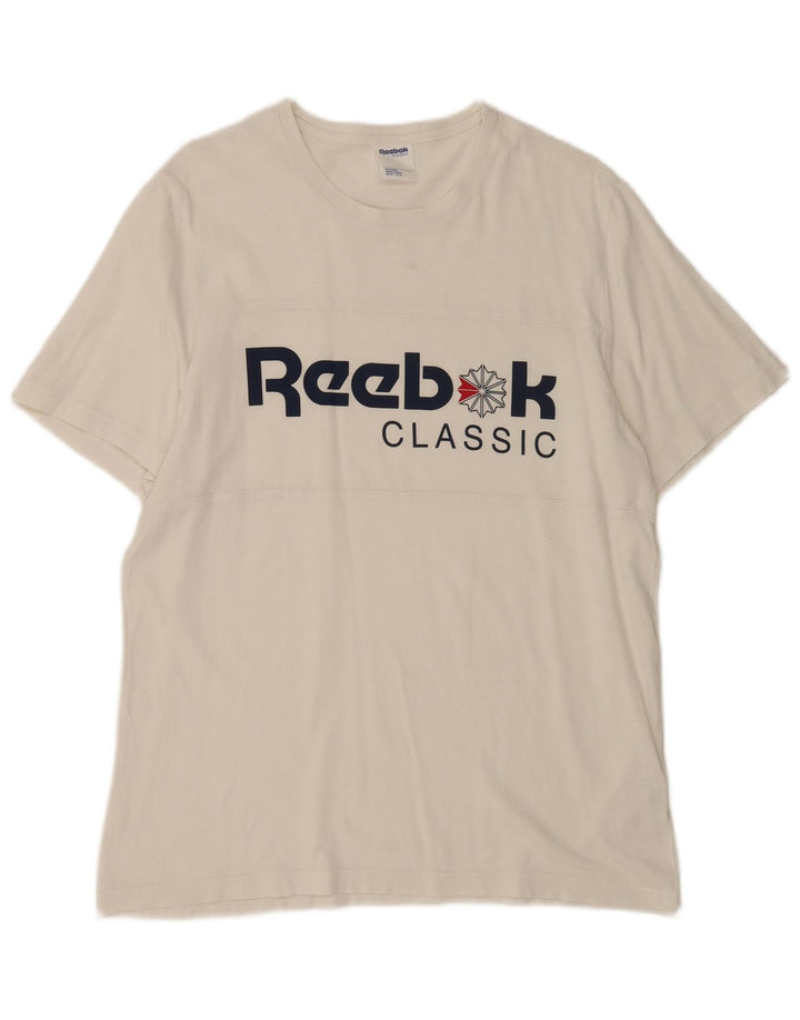 Reebok Camiseta clásica con gráfico para hombre, talla grande, algodón blanco