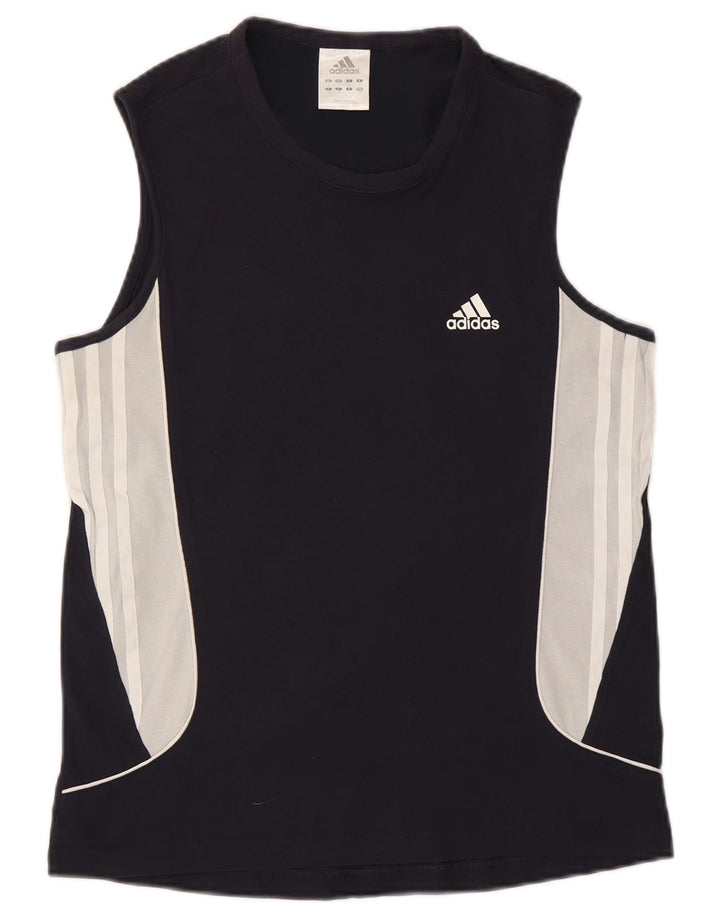 Adidas Hombre Chaleco Top Pequeño Azul Marino Colorblock Algodón