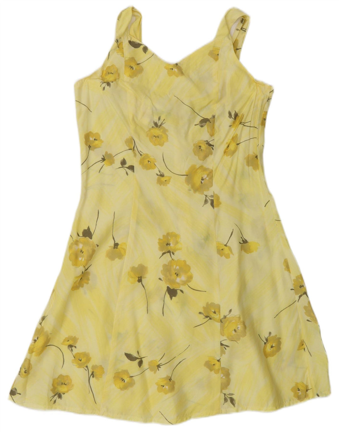 Vintage mujer sin mangas vestido de verano Reino Unido 10 pequeño amarillo floral
