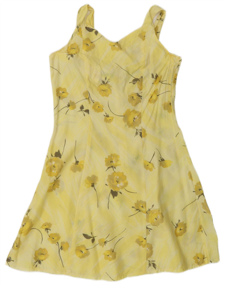 Vintage mujer sin mangas vestido de verano Reino Unido 10 pequeño amarillo floral