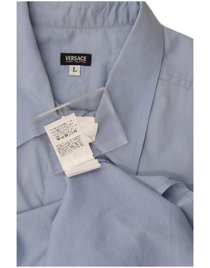 Versace Hombre Camisa Manga Corta Algodón Azul Grande