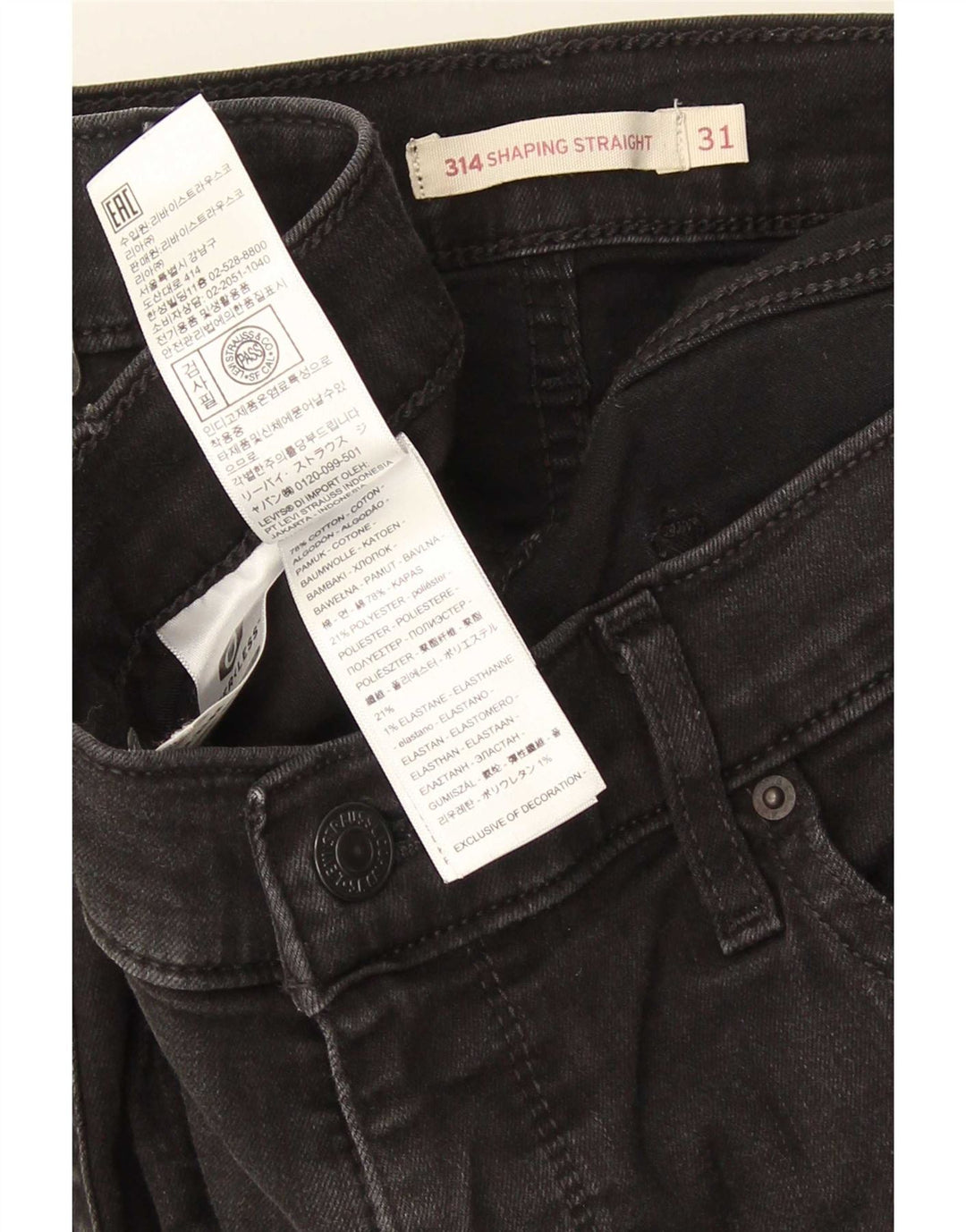 Levi's Mujer 314 Shaping Straight Jeans W31 L30 Algodón Negro