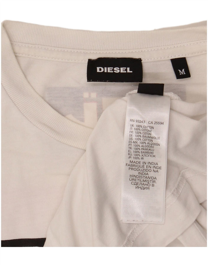 Diesel Hombre Camiseta Gráfica Top Medio Algodón Blanco