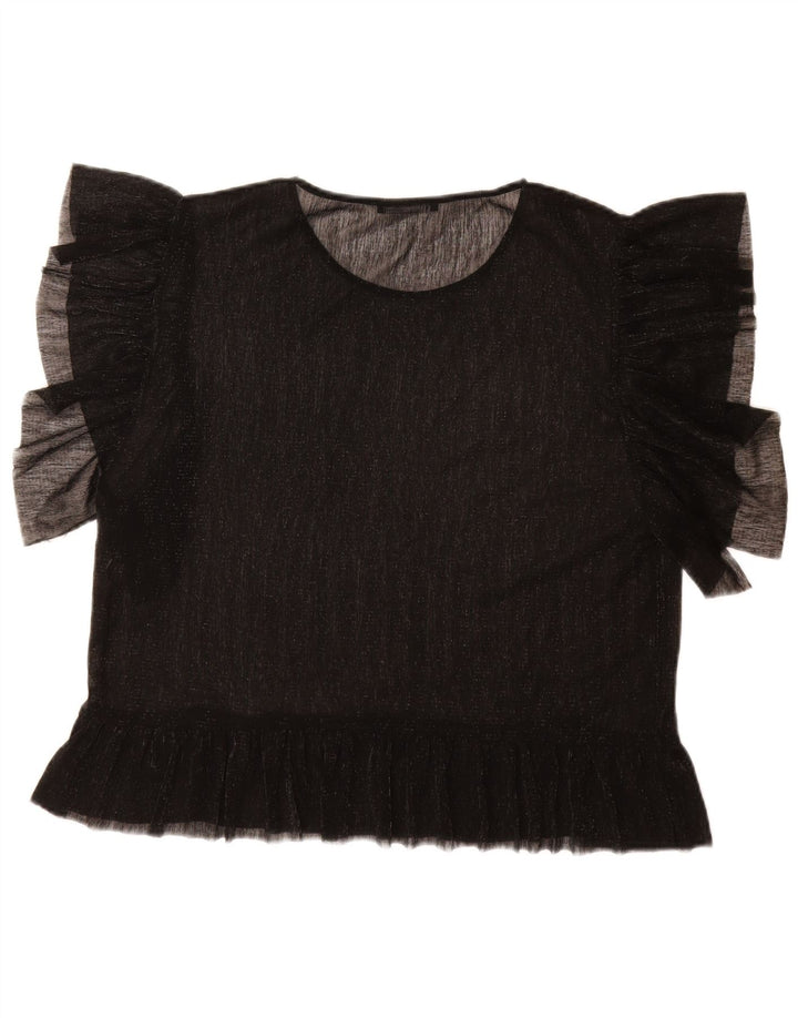Zara Mujer Blusa Top UK 46 Grande Negro Moteado