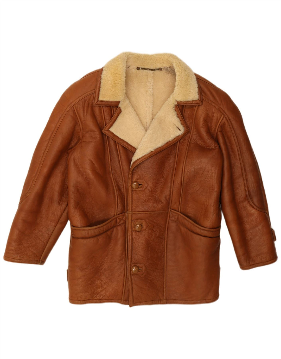Vintage Hombres Shearling Chaqueta Reino Unido 42 XL Marrón