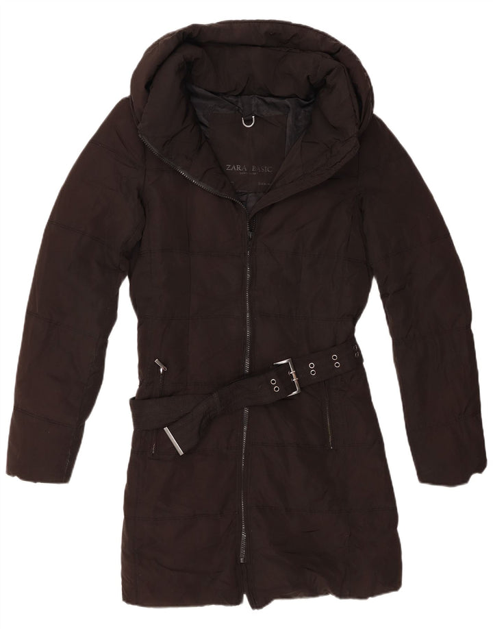 Zara Mujer Abrigo Acolchado UK 42 Medio Negro Poliéster