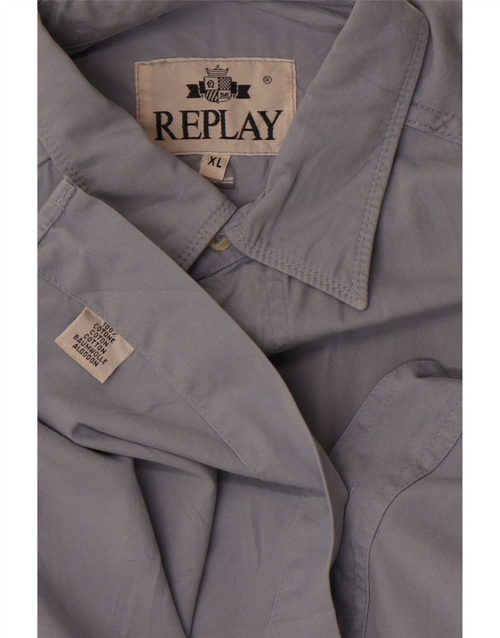 Camisa Replay Hombre XL Algodón Azul