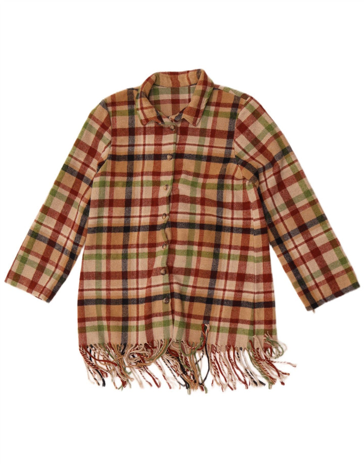Vintage mujer longline abrigo Reino Unido 14 medio multicolor comprobar poliéster