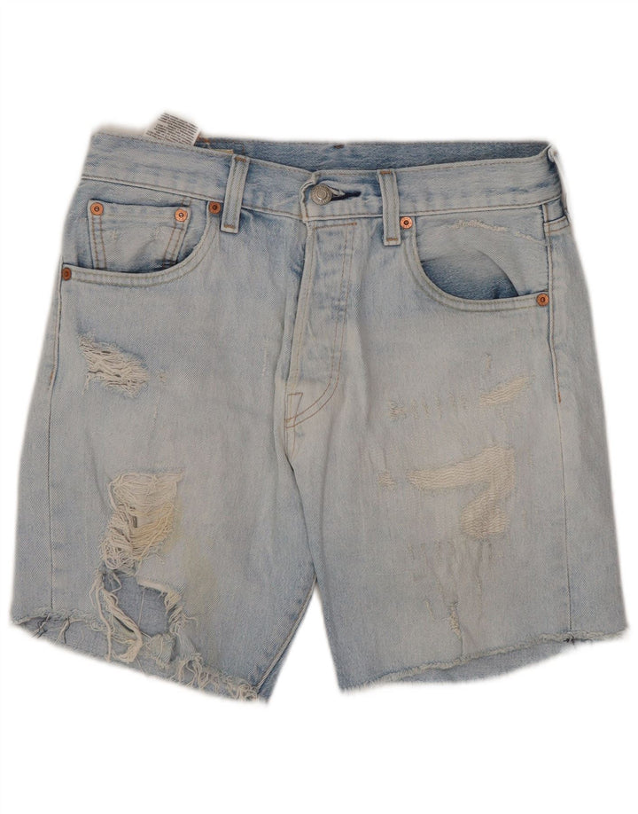 LEVI'S Pantalones cortos vaqueros desgastados de cintura alta 501 para mujer W29 Azul medio
