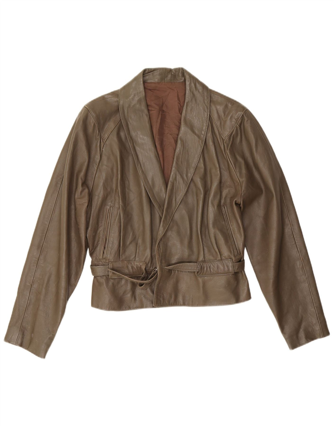 Vintage mujer chaqueta de cuero Reino Unido 14 medio caqui
