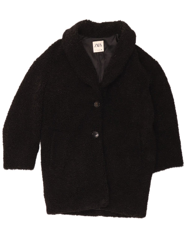 Zara Abrigo extragrande de piel sintética para mujer UK 6 XS Poliéster negro