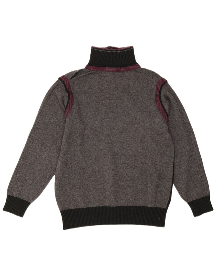 Vintage hombres zip cuello jersey suéter pequeño gris colorblock