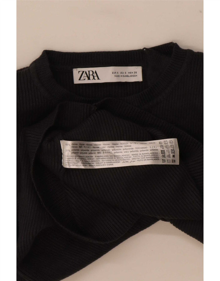Zara Mujer Top Manga Larga UK 8 Small Viscosa Negra
