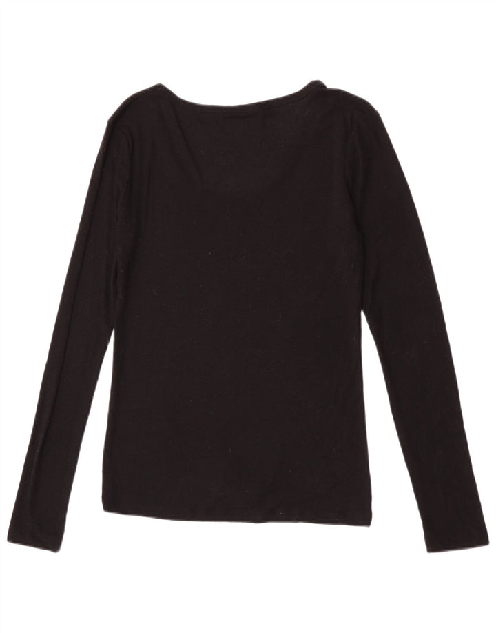 Zara Mujer Top Manga Larga UK 42 Mediano Negro