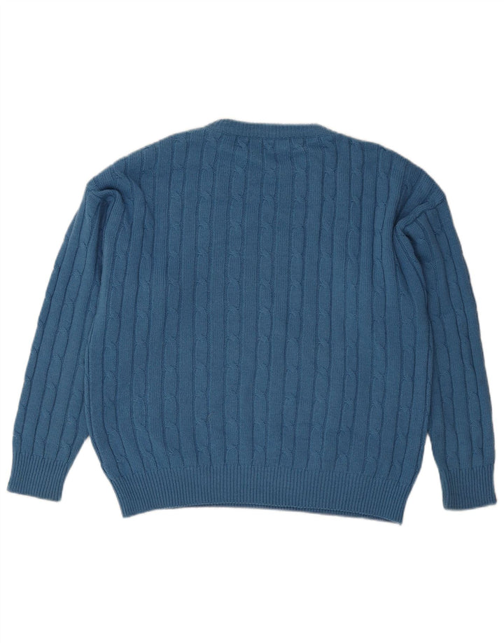 Vintage hombres cuello redondo jersey suéter grande azul
