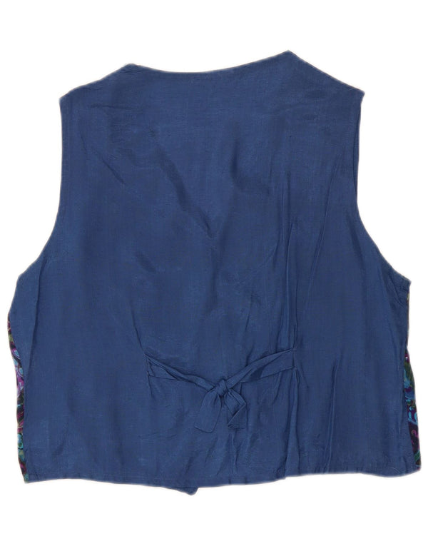 Vintage mujer chaleco Reino Unido 14 azul medio floral viscosa retro