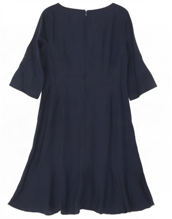 Monsoon Vestido asimétrico de manga 3/4 para mujer UK 46 Large Lino azul marino