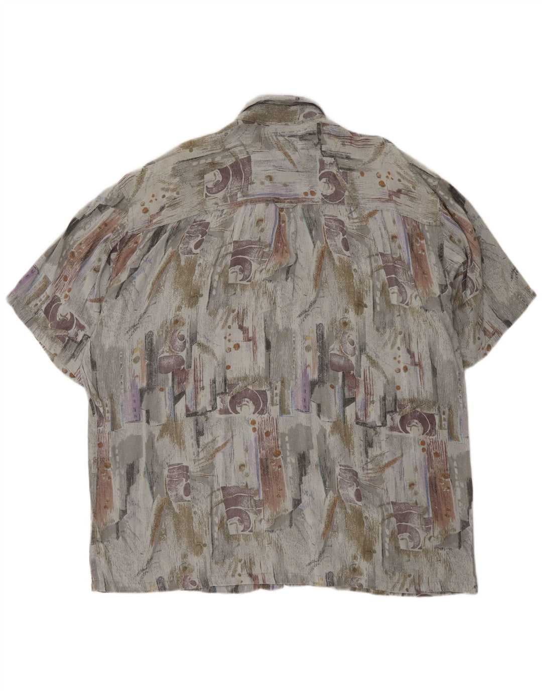 VINTAGE Camisa de manga corta con estampado abstracto para hombre XL Gris Viscosa Retro