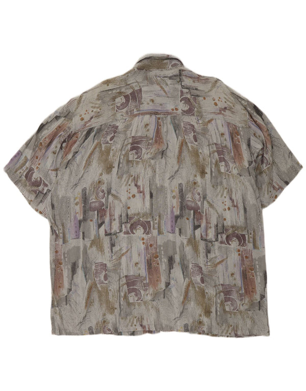 VINTAGE Camisa de manga corta con estampado abstracto para hombre XL Gris Viscosa Retro