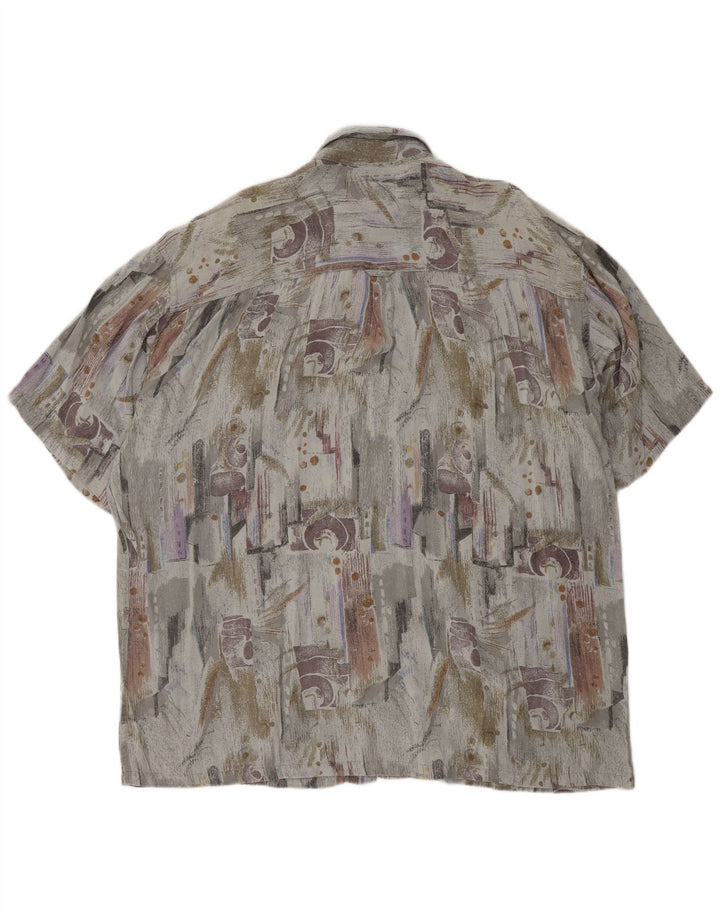 VINTAGE Camisa de manga corta con estampado abstracto para hombre XL Gris Viscosa Retro