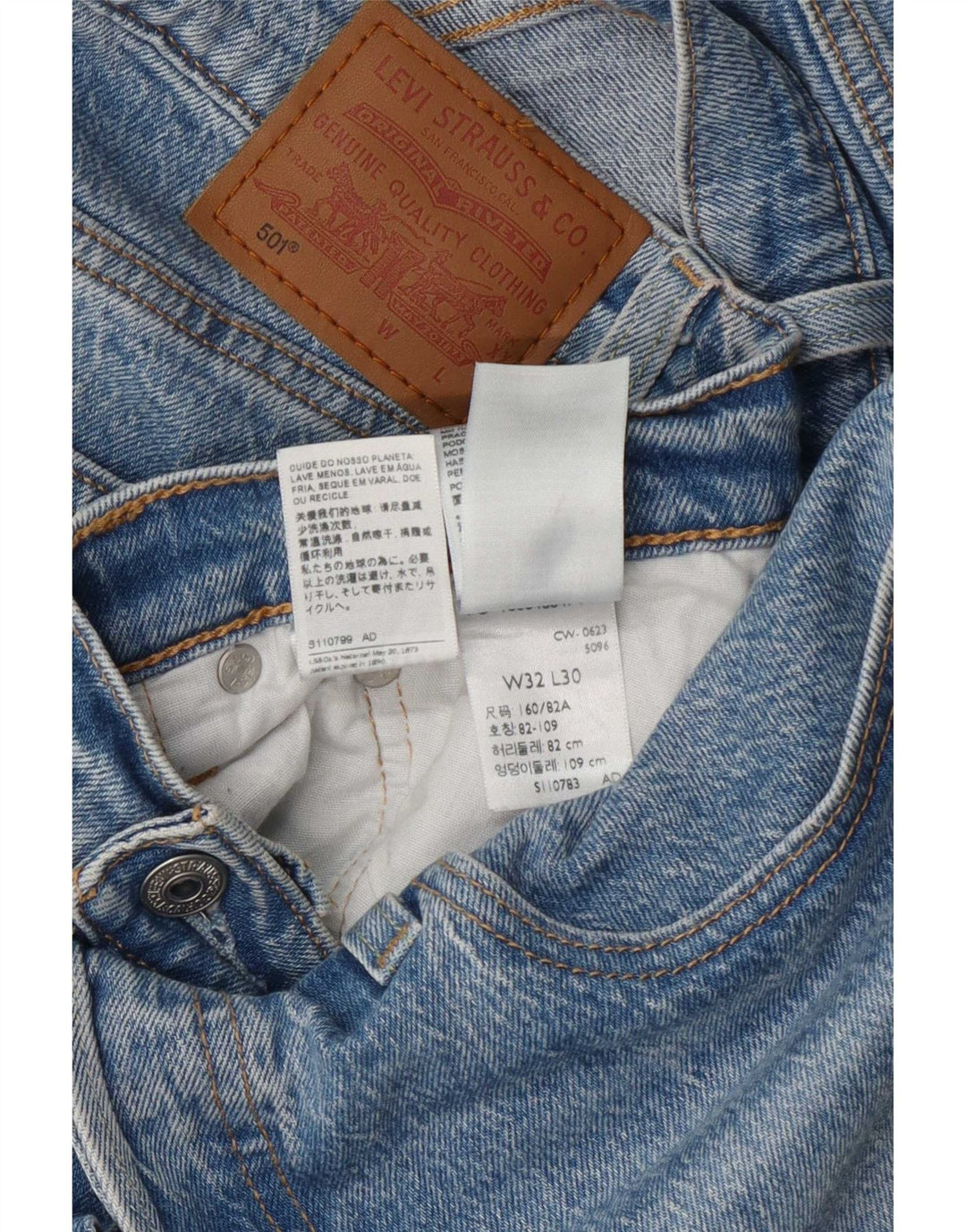 Levi's Hombre 501 Vaqueros Rectos W32 L30 Algodón Azul