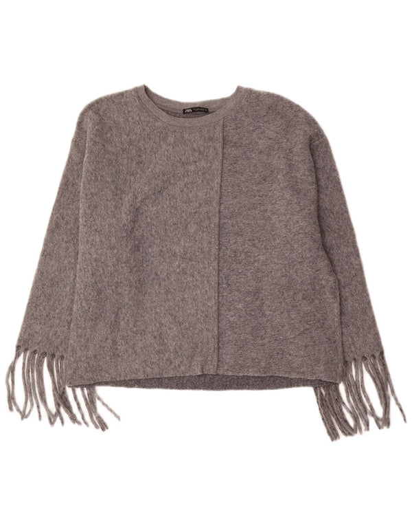 Zara Womens Oversized Boat Neck Jumper Sweater UK 16 Large Grey Polyester