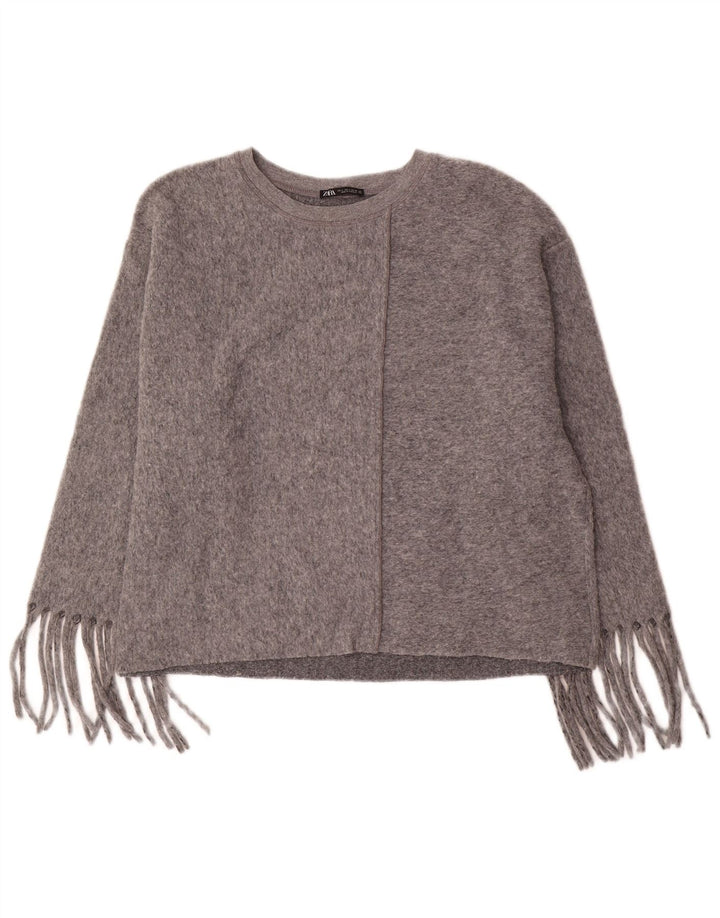 Zara - Jersey extragrande con cuello barco para mujer, talla 40, poliéster gris grande