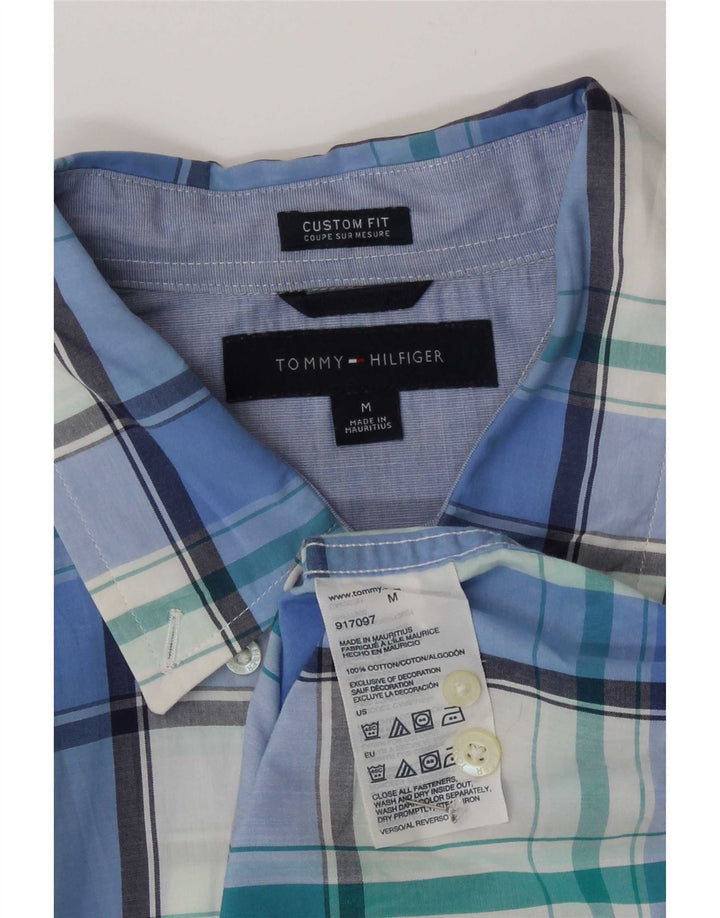 Camisa Tommy Hilfiger de manga corta con ajuste personalizado de algodón a cuadros azul medio para hombre