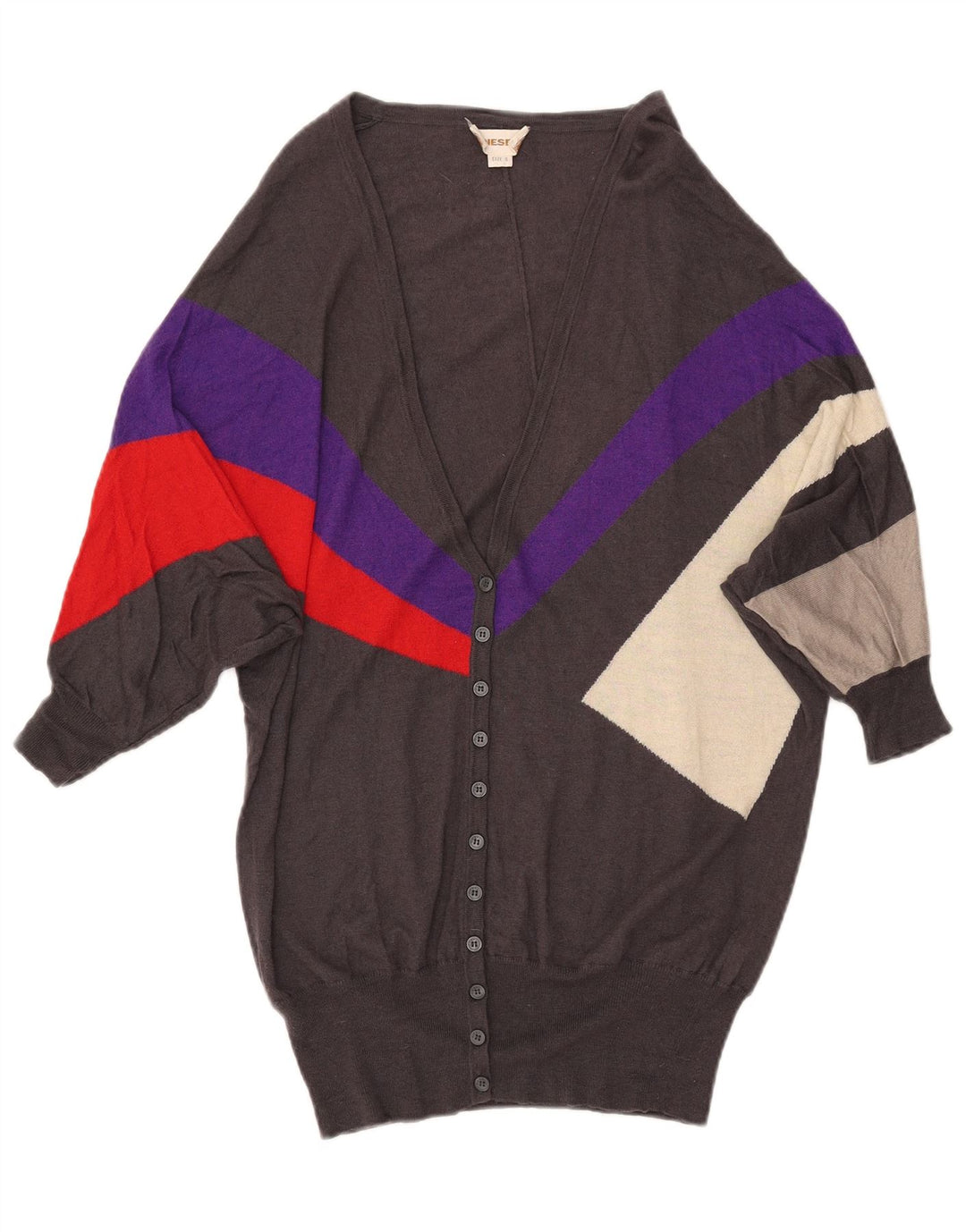 DIESEL Suéter tipo cárdigan largo para mujer UK 40 Pequeño gris Colorblock