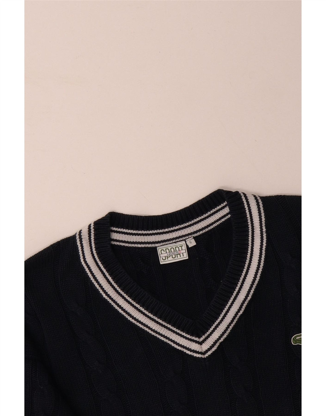 LACOSTE Jersey con cuello en V para hombre Talla 6 XL Algodón azul marino