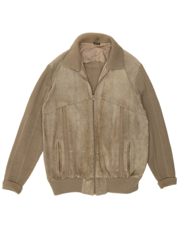 VINTAGE Chaqueta de ante para hombre IT 56/48 XL Cuero beige