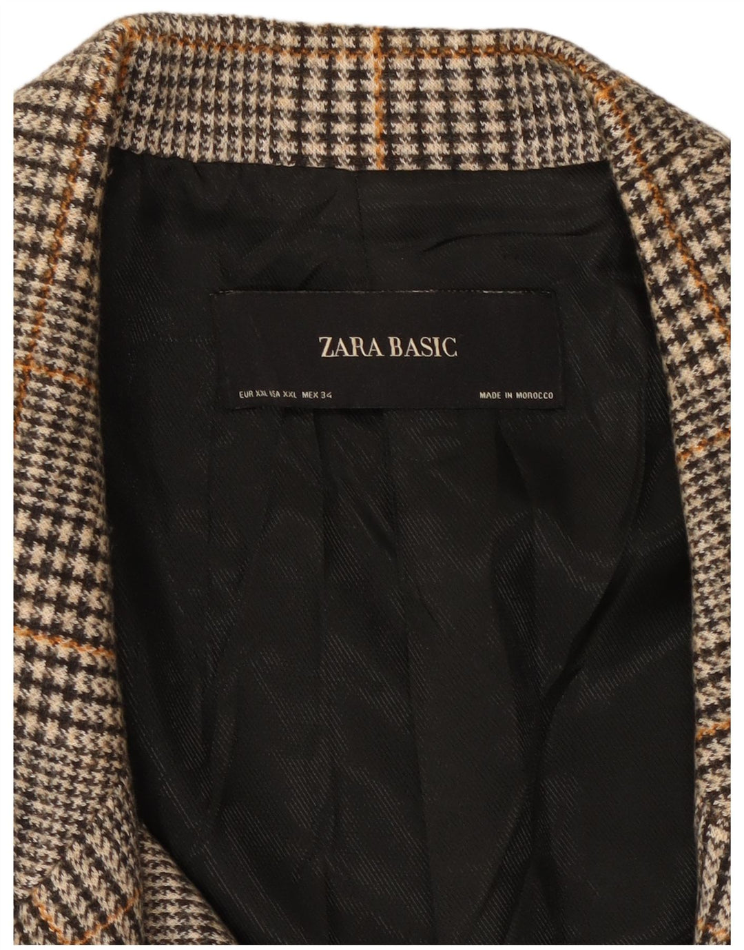 ZARA Mujer Abrigo Cruzado ES 39 2XL Poliéster Pata De Gallo Gris