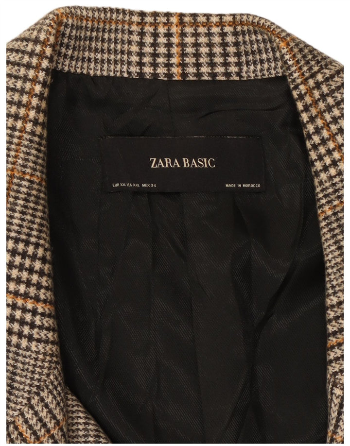 ZARA Mujer Abrigo Cruzado ES 39 2XL Poliéster Pata De Gallo Gris