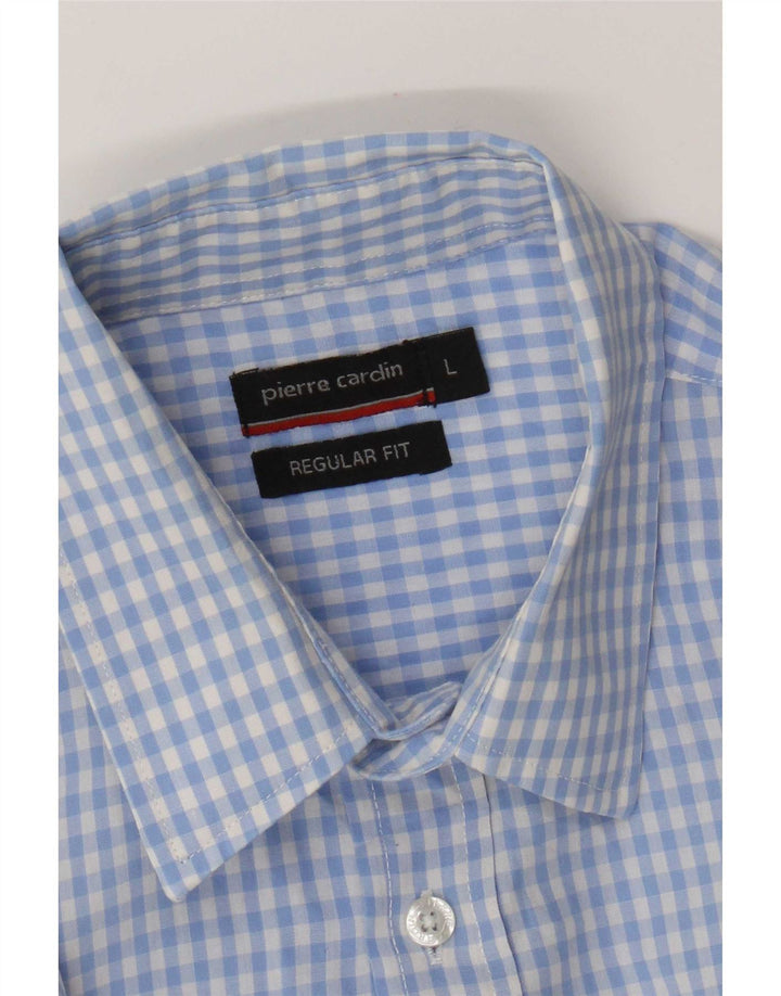 Pierre Cardin Camisa de corte regular de manga corta para hombre Vichy azul grande