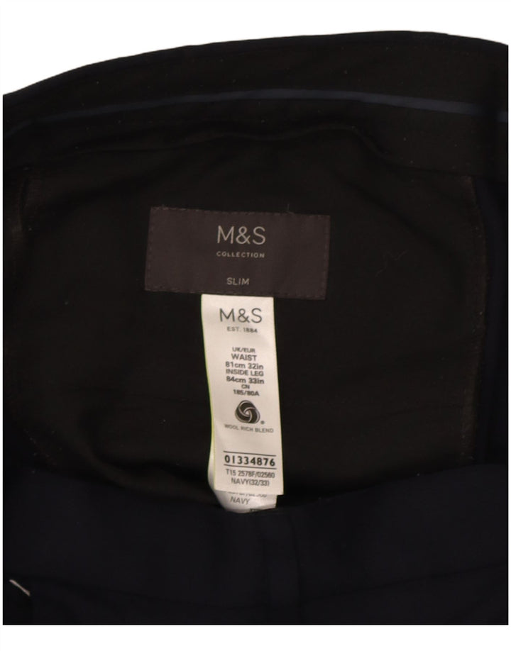 Marks & Spencer Pantalón de traje ajustado para hombre W32 L33 Lana azul marino