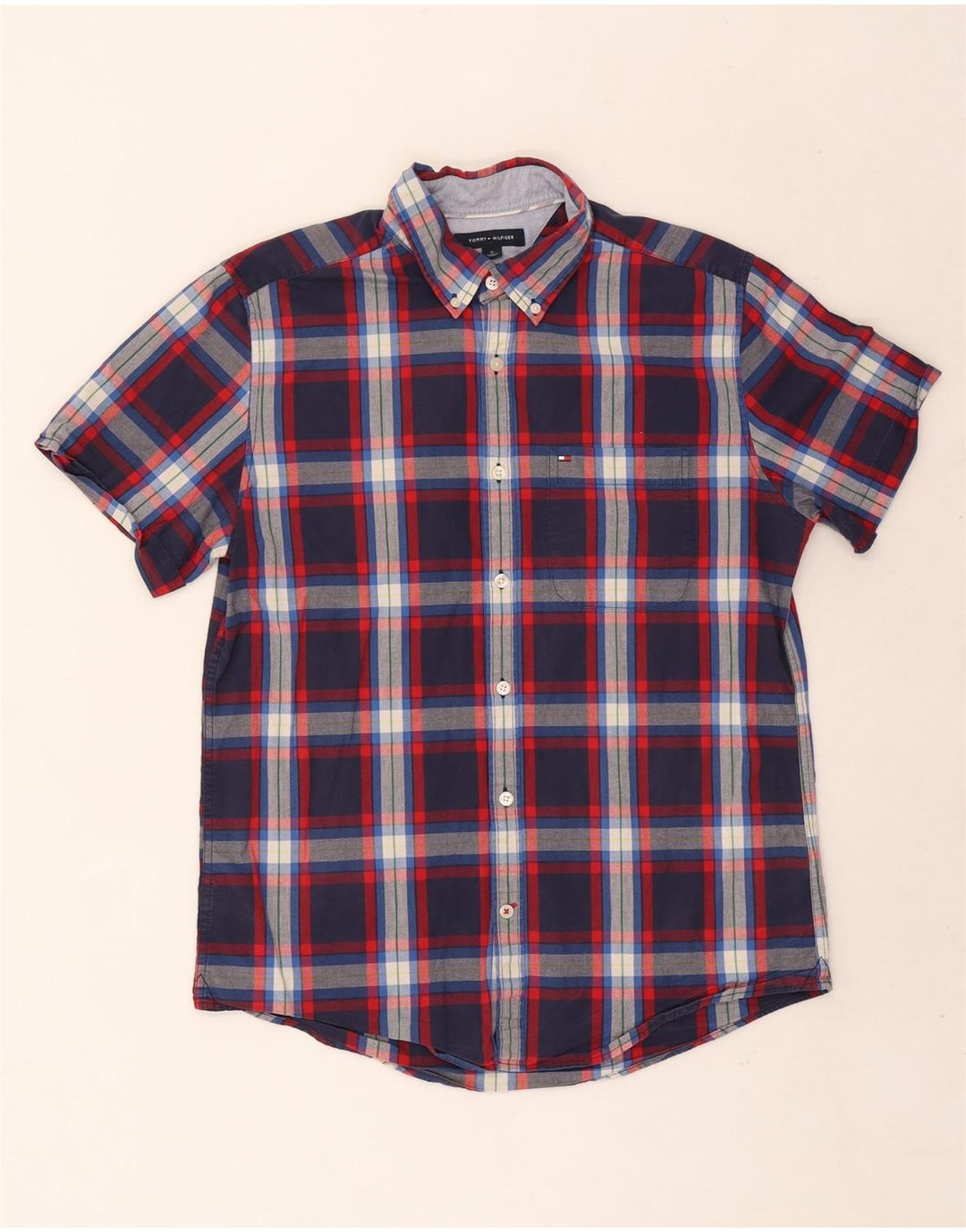 Tommy Hilfiger Camisa Slim Fit De Manga Corta Para Hombre Cuadros Azul Marino Medio