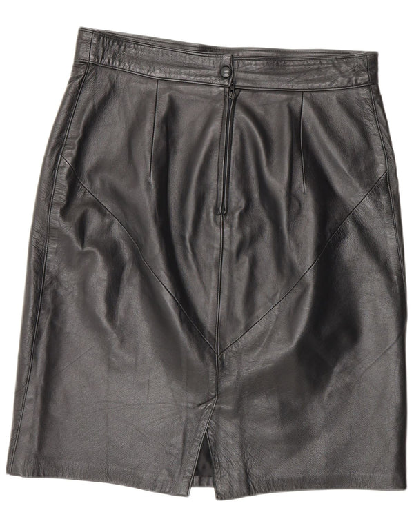 Falda de cuero de cintura alta vintage para mujer IT 46 Grande W30 Negro