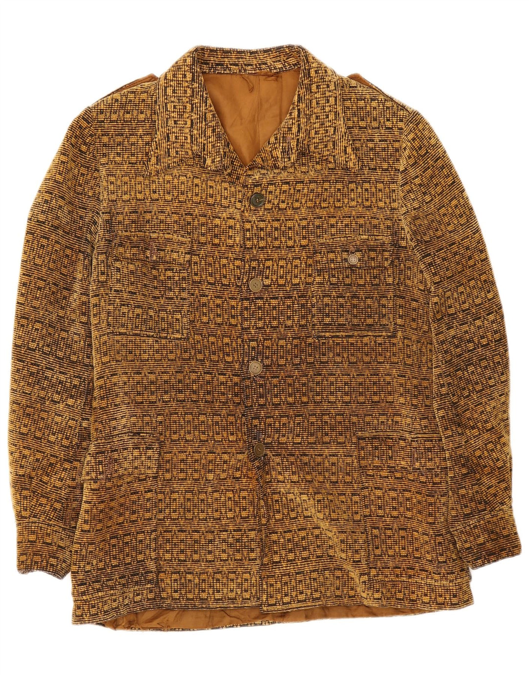 Vintage hombres chaqueta militar Reino Unido 38 medio beige geométrico