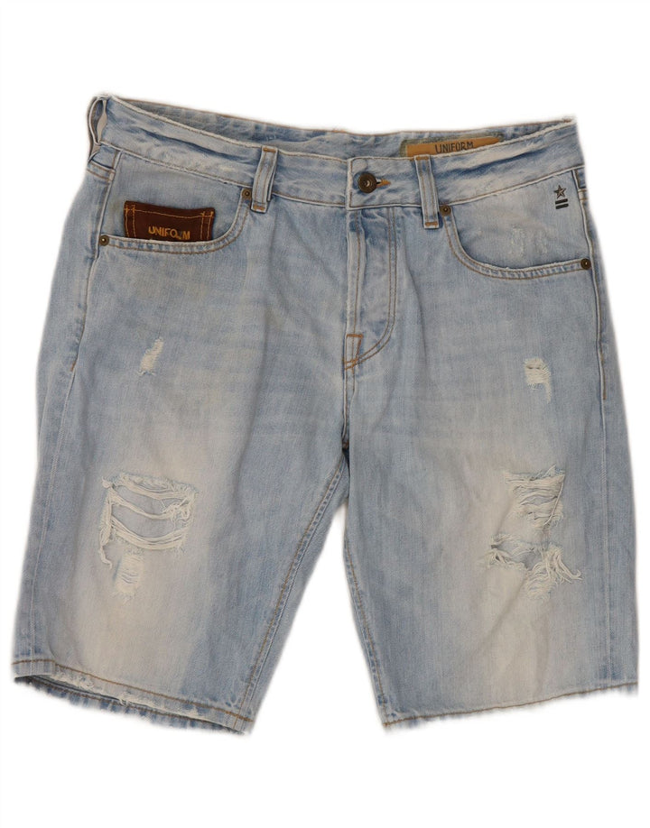 Pantalones cortos de mezclilla desgastados para hombre Uniform W30 Algodón azul medio