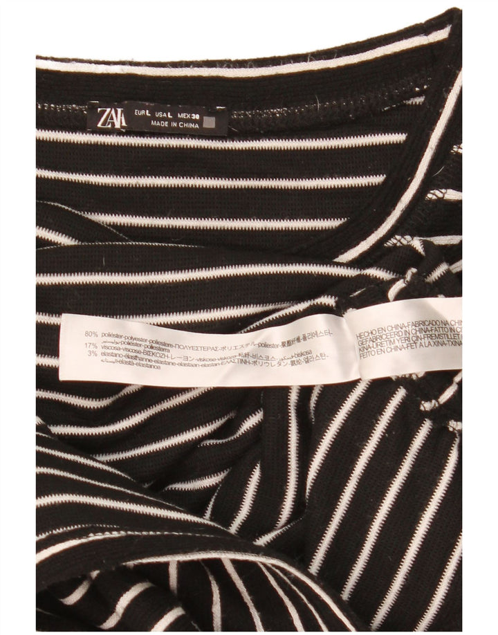 Zara Mujer Crop Top Manga Larga UK 46 Grande Poliéster A Rayas Negro
