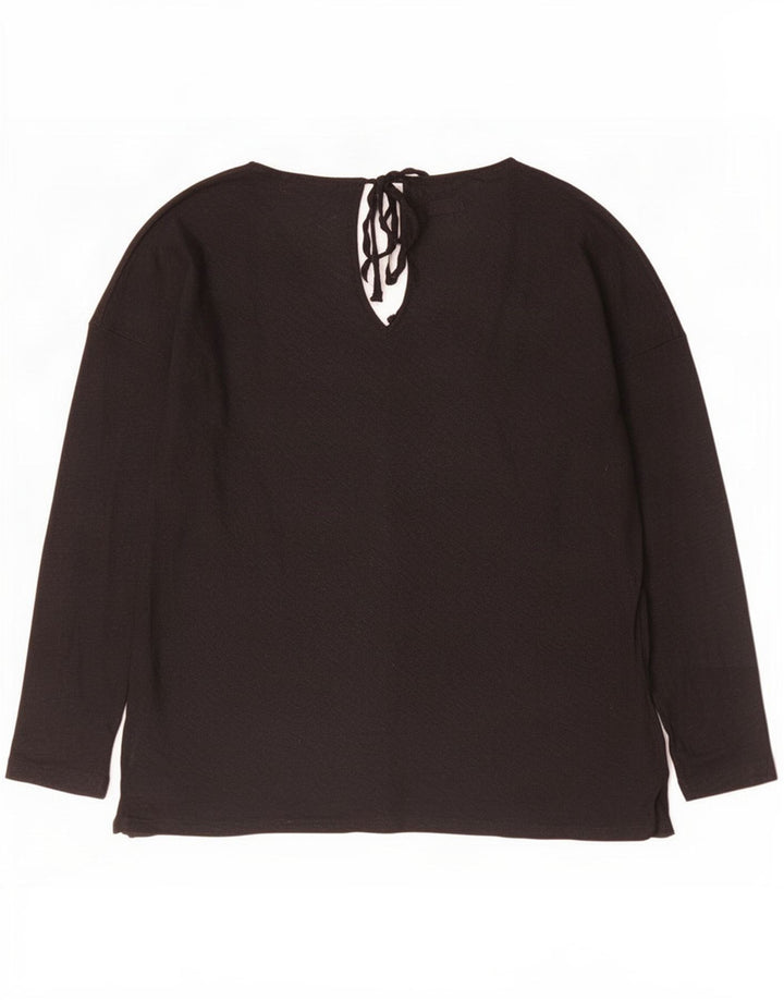 Massimo Dutti Top Mujer Manga Larga UK 44 Medium Negro Lino